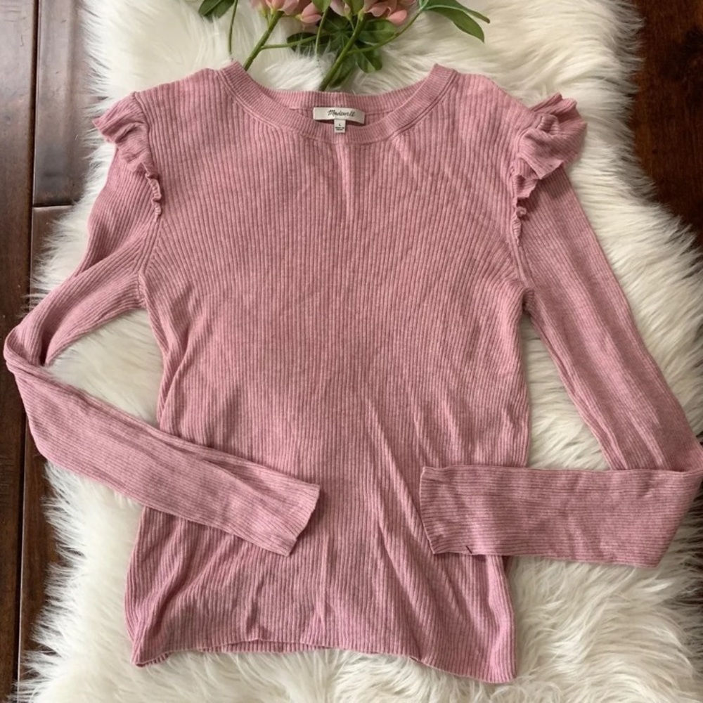 Madewell dusty pink ruffle sleeve pullover